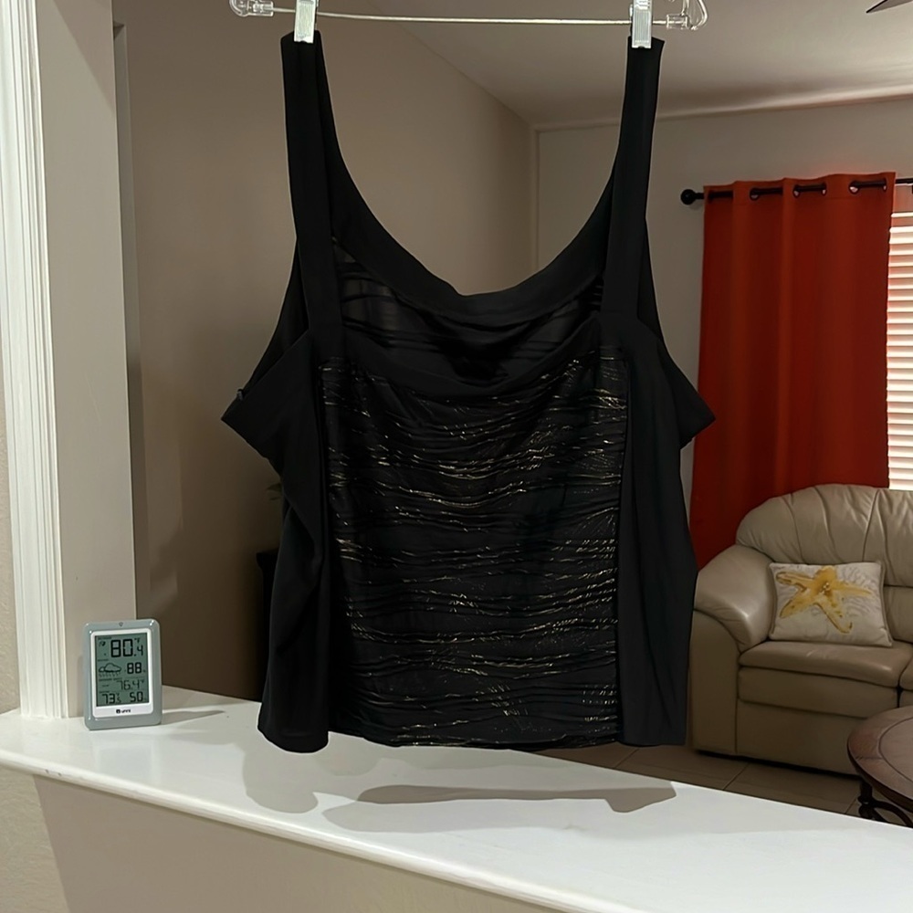 Dressbarn Women’s Plus Size 3X Black with Gold Tone Specs Throughout Tank Top - Picture 2 of 5